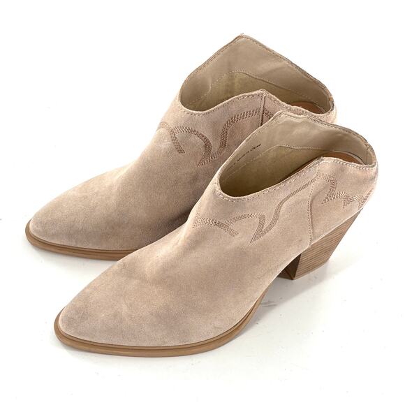 Dolce Vita Simran Suede Boots 9 Tan Western Embroidered Ankle Booties Boho Heel - Picture 7 of 8